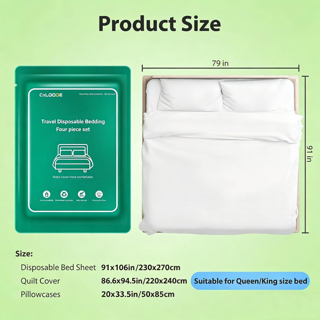 4 Pack Disposable Bed Sheet Queen Size for Travel
