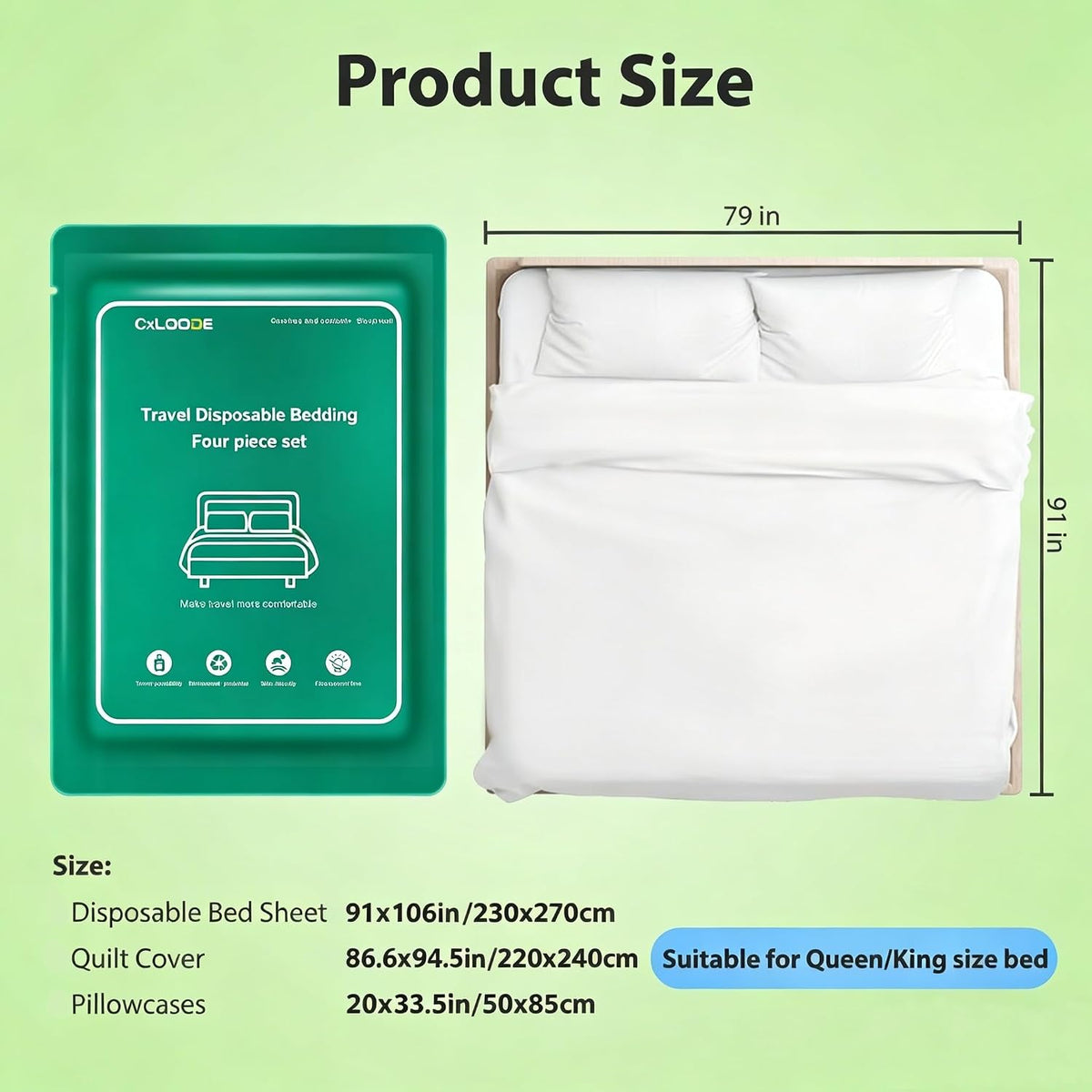 4 Pack Disposable Bed Sheet Queen Size for Travel