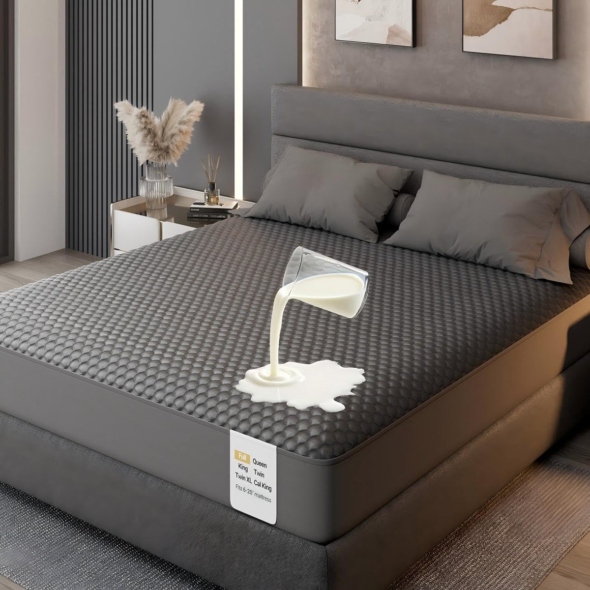 OhGeni Waterproof Mattress Protector,King Size Soft Bamboo Viscose Top Layer Pad,3D-Air Fabric Cooling Breathable Fitted Sheets,Washable Bed Cover,Deep Pocket Noiseless Over 99 Count Hex Bumps