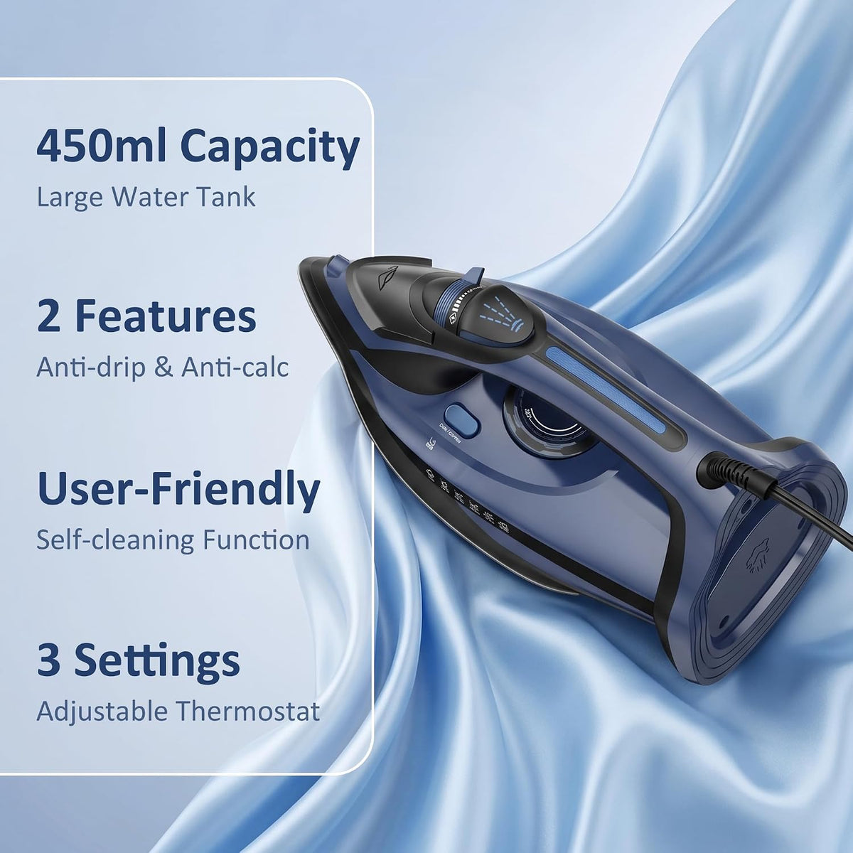 Steam Iron for Clothes 20s Fast Heating, Iron for Vertical Steaming