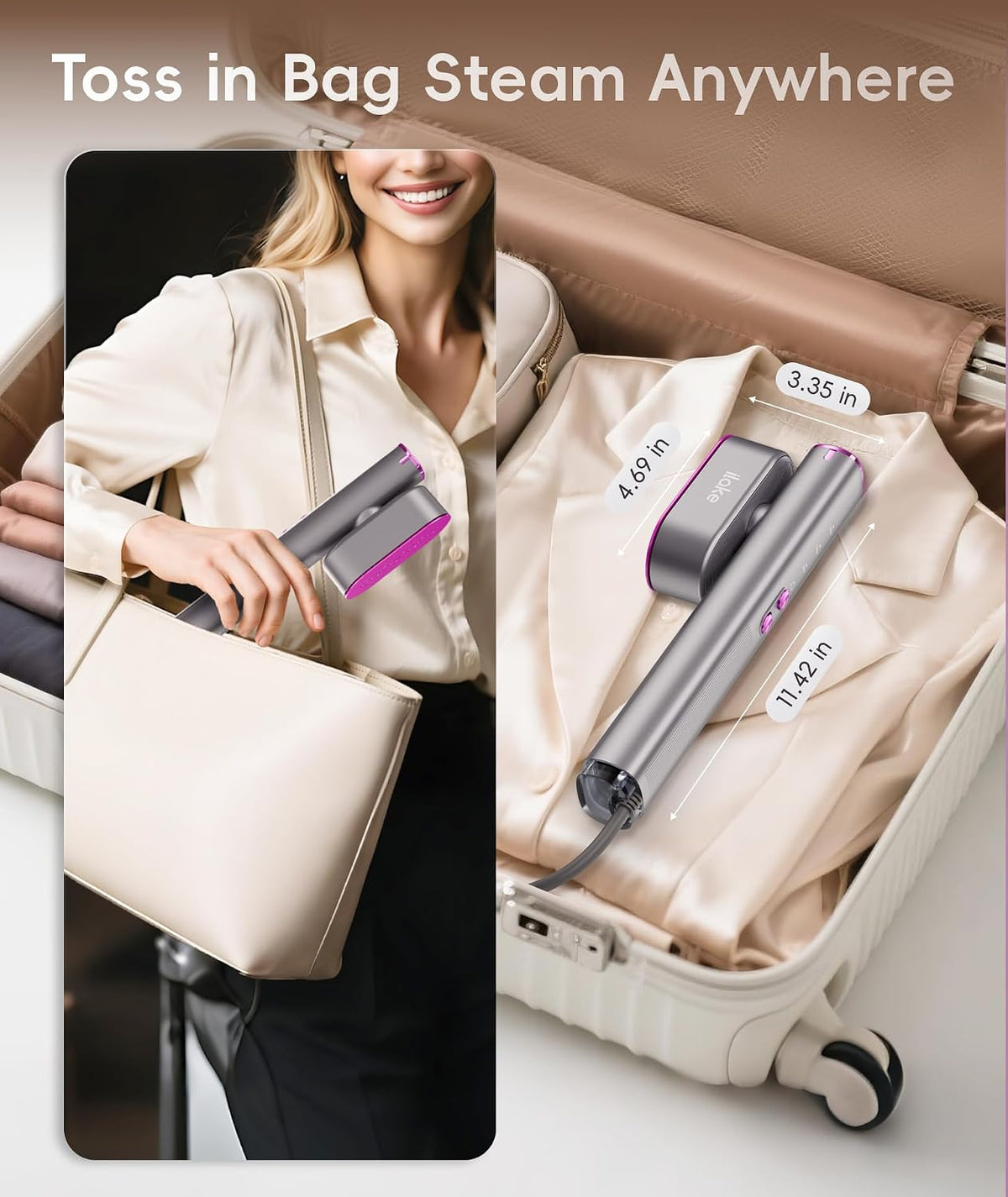 Steamer for Clothes, 1000W Portable Garment Steamer Travel Size, 100-240V Dual Voltage, 120ml Tank Handheld Steam & Iron 2 in 1, for Home, Business, Global & Europe Traveling