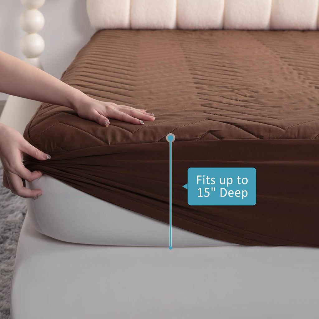 NTBAY Twin XL Waterproof Mattress Protector, 15 Inch Pocket, Brown