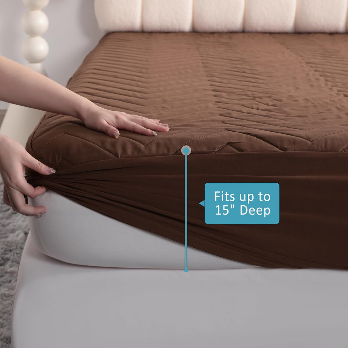 NTBAY Twin XL Waterproof Mattress Protector, 15 Inch Pocket, Brown