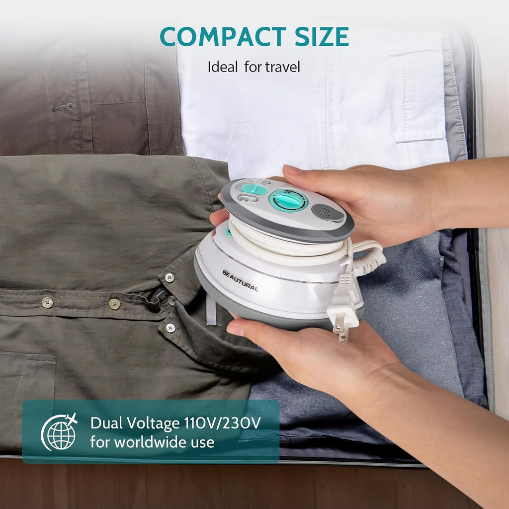 BEAUTURAL Mini Travel Steam Iron for Clothes with Dual Voltage