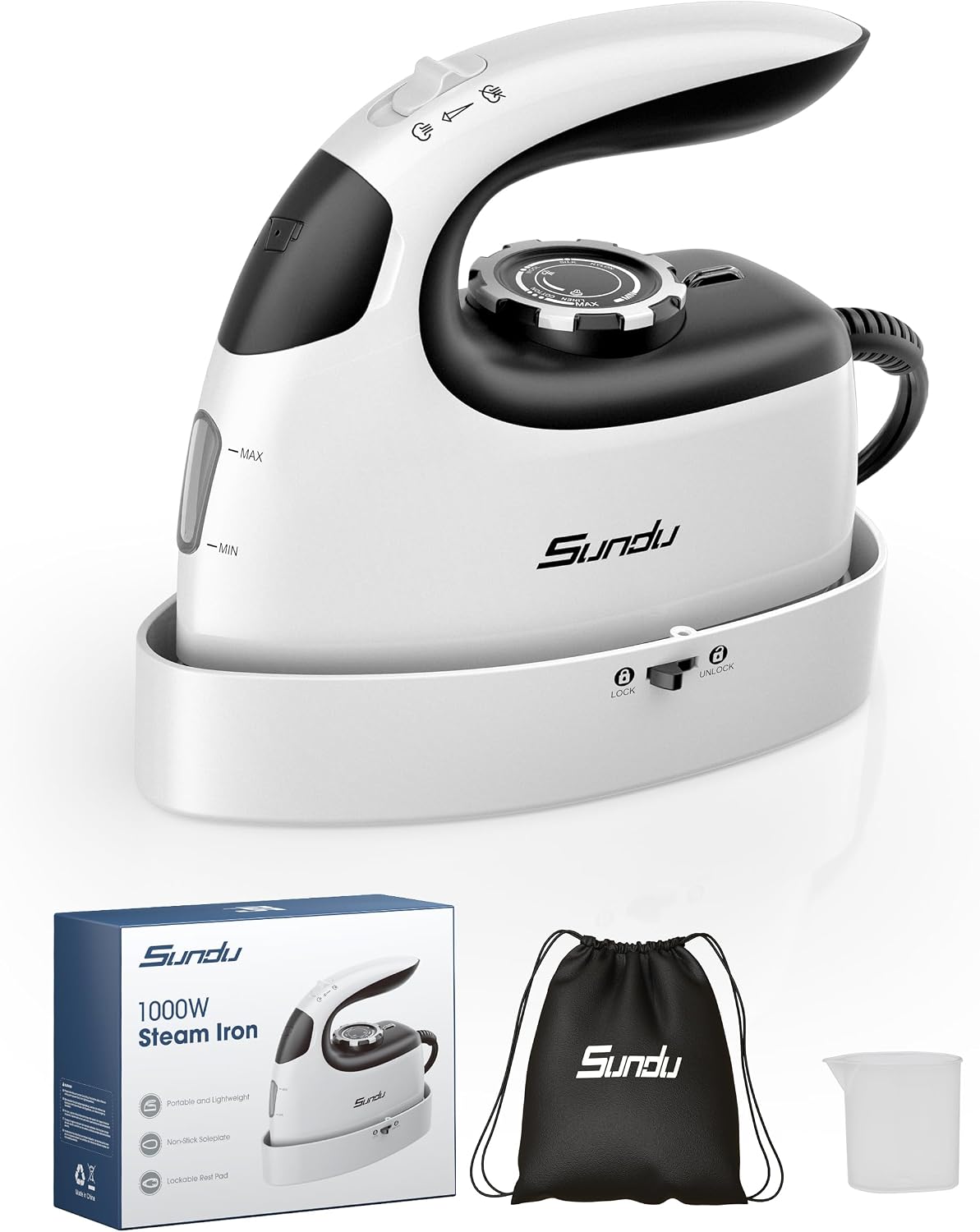 Sundu Mini Steam Iron with Rotary Temp Control for Travel & Sewing