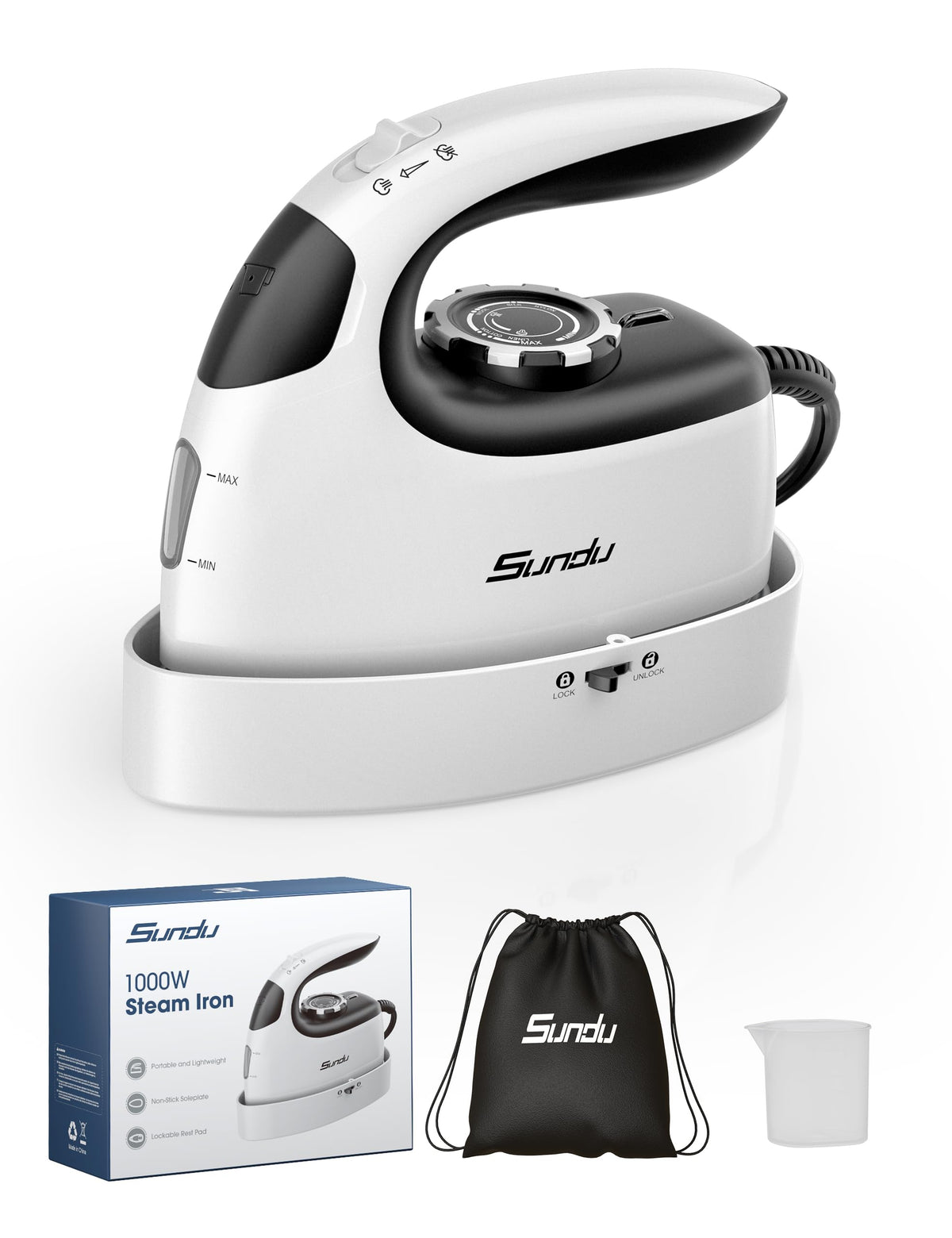 Sundu Mini Steam Iron with Rotary Temp Control for Travel & Sewing