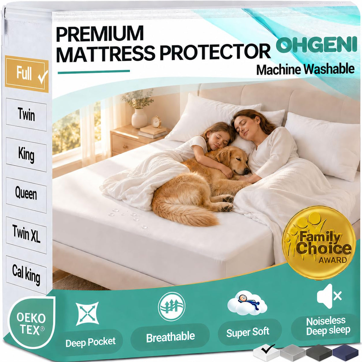 OhGeni Waterproof Mattress Protector, Queen Size Mattress Pad Fitted with Deep Pocket 6"-18", Breathable Noiseless & Soft, Washable Dirt-Proof Mattress Cover for Home, Bedroom, White,Daybed Cover