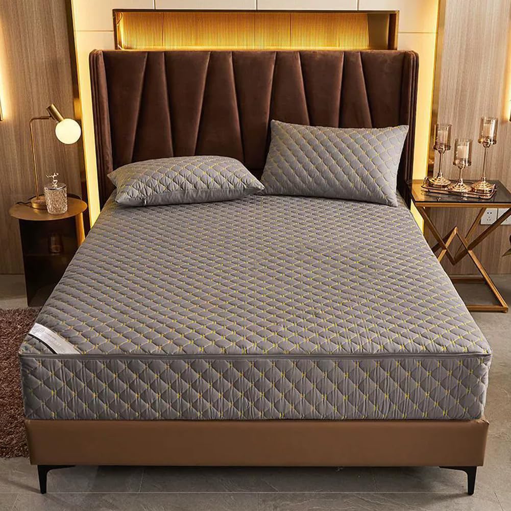 Grey/a,150x200+15cm, Customizable Full Zip Mattress Protector Cover Breathable&Anti Dust Mattress Encasement Cover Double/King Comfortable Fitted Sheet Mattress Cover Washable