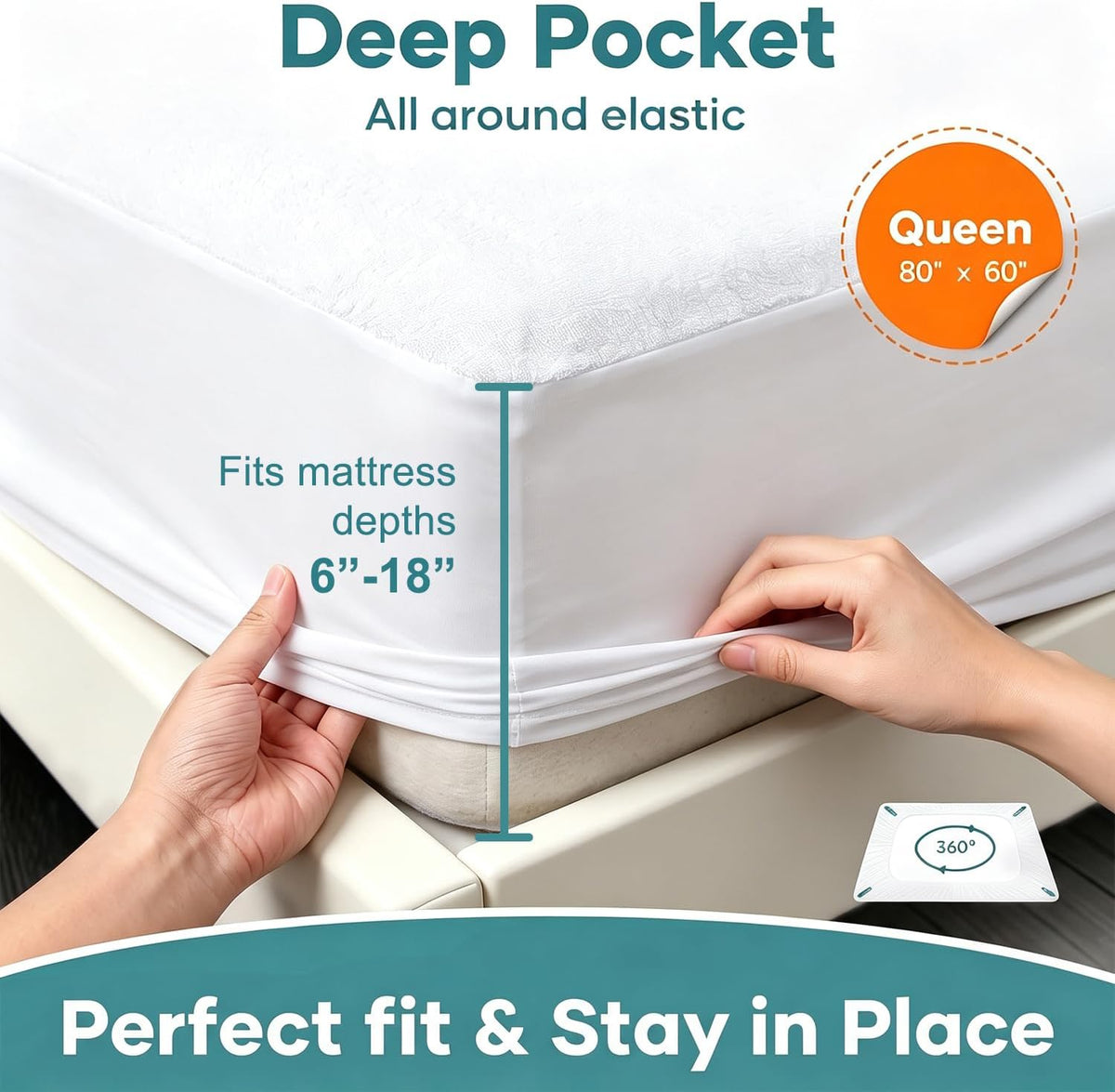 OhGeni Waterproof Mattress Protector, Queen Size Mattress Pad Fitted with Deep Pocket 6"-18", Breathable Noiseless & Soft, Washable Dirt-Proof Mattress Cover for Home, Bedroom, White,Daybed Cover