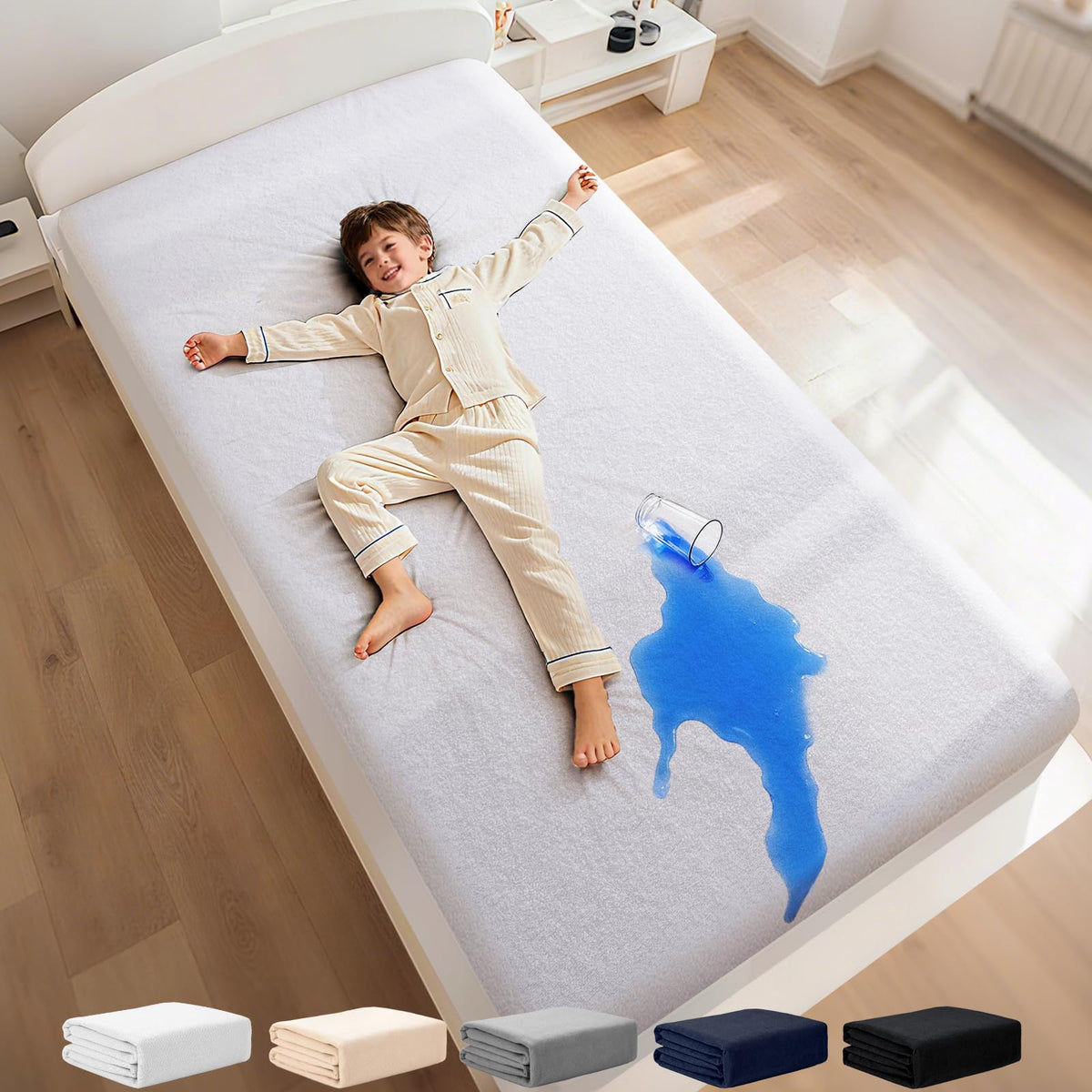 OhGeni Waterproof Mattress Protector, Queen Size Mattress Pad Fitted with Deep Pocket 6"-18", Breathable Noiseless & Soft, Washable Dirt-Proof Mattress Cover for Home, Bedroom, White,Daybed Cover