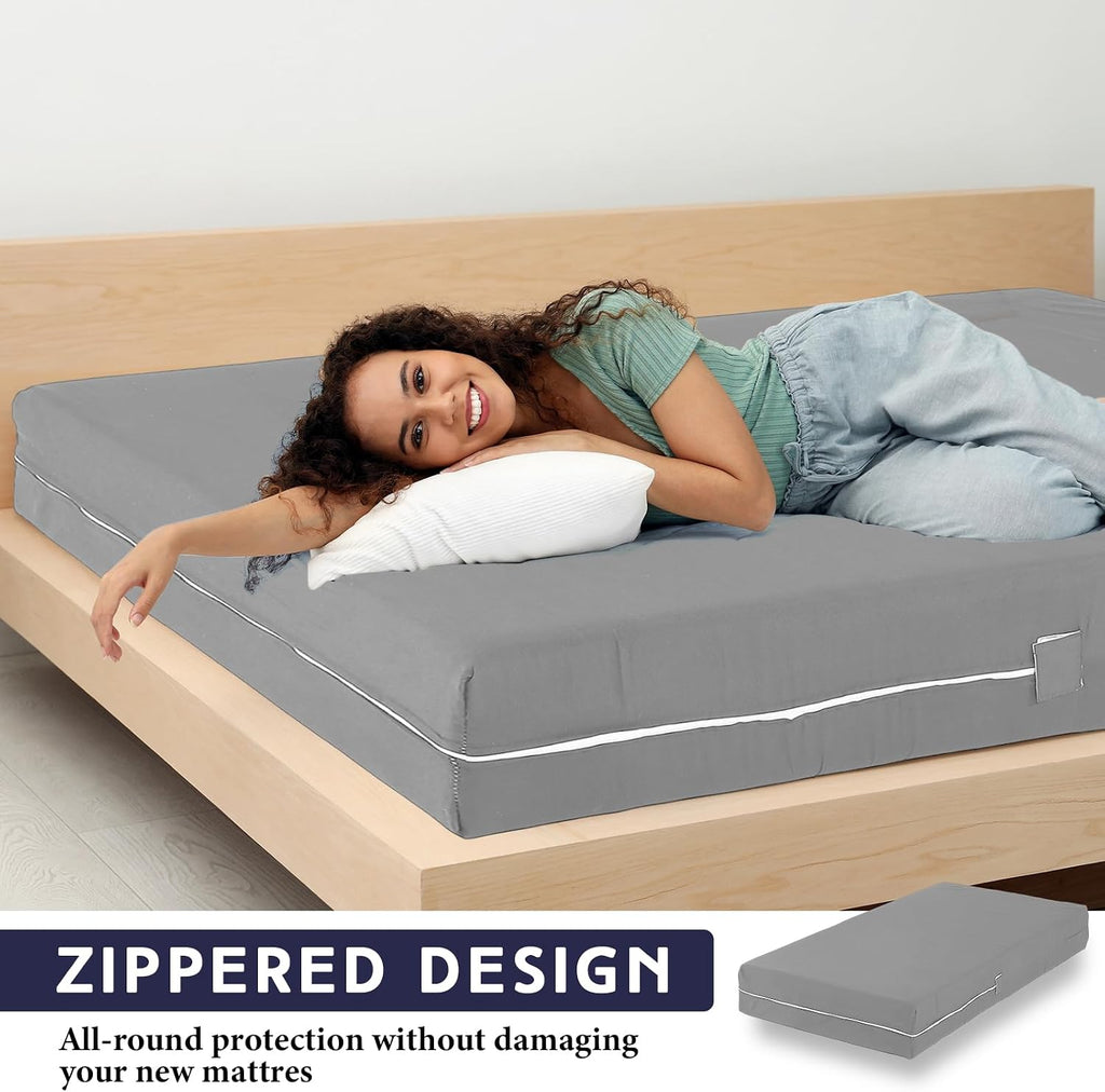 HunnmingRe Zippered Mattress Protector Fitted, Light Gray, Full,12-16in