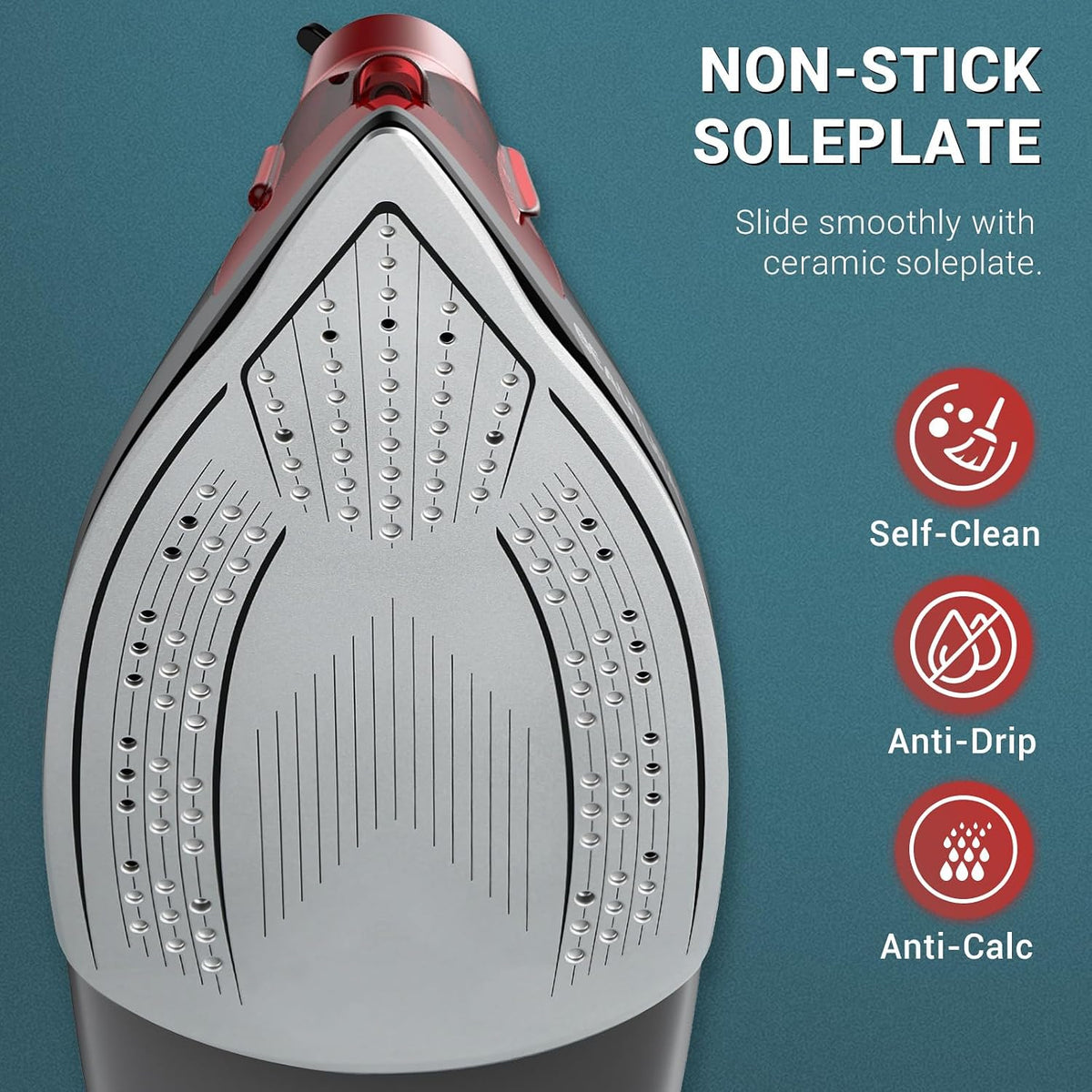 BEAUTURAL Steam Iron for Clothes, Ceramic-Coated Soleplate, 1500W, Black