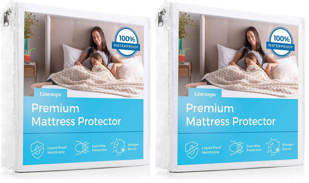 Linenspa Waterproof Mattress Protector, Twin XL Size – Fitted Sheet Style, Breathable, Machine Washable & Dryer Safe, White