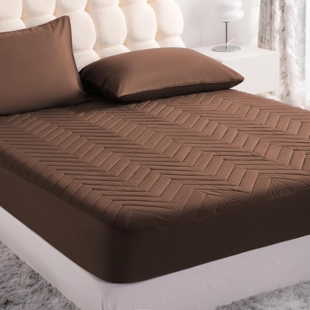 NTBAY Twin XL Waterproof Mattress Protector, 15 Inch Pocket, Brown