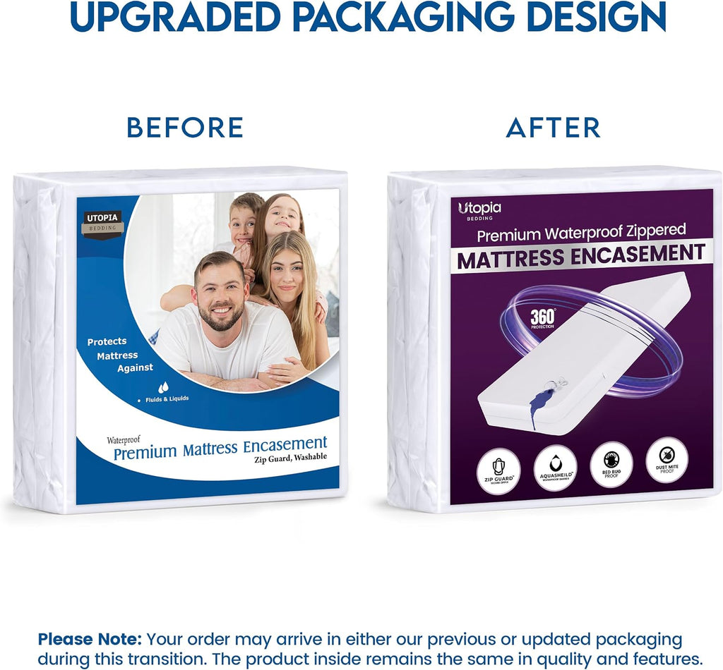 Waterproof Zippered Mattress Protector Queen Size, 12" Deep Pocket