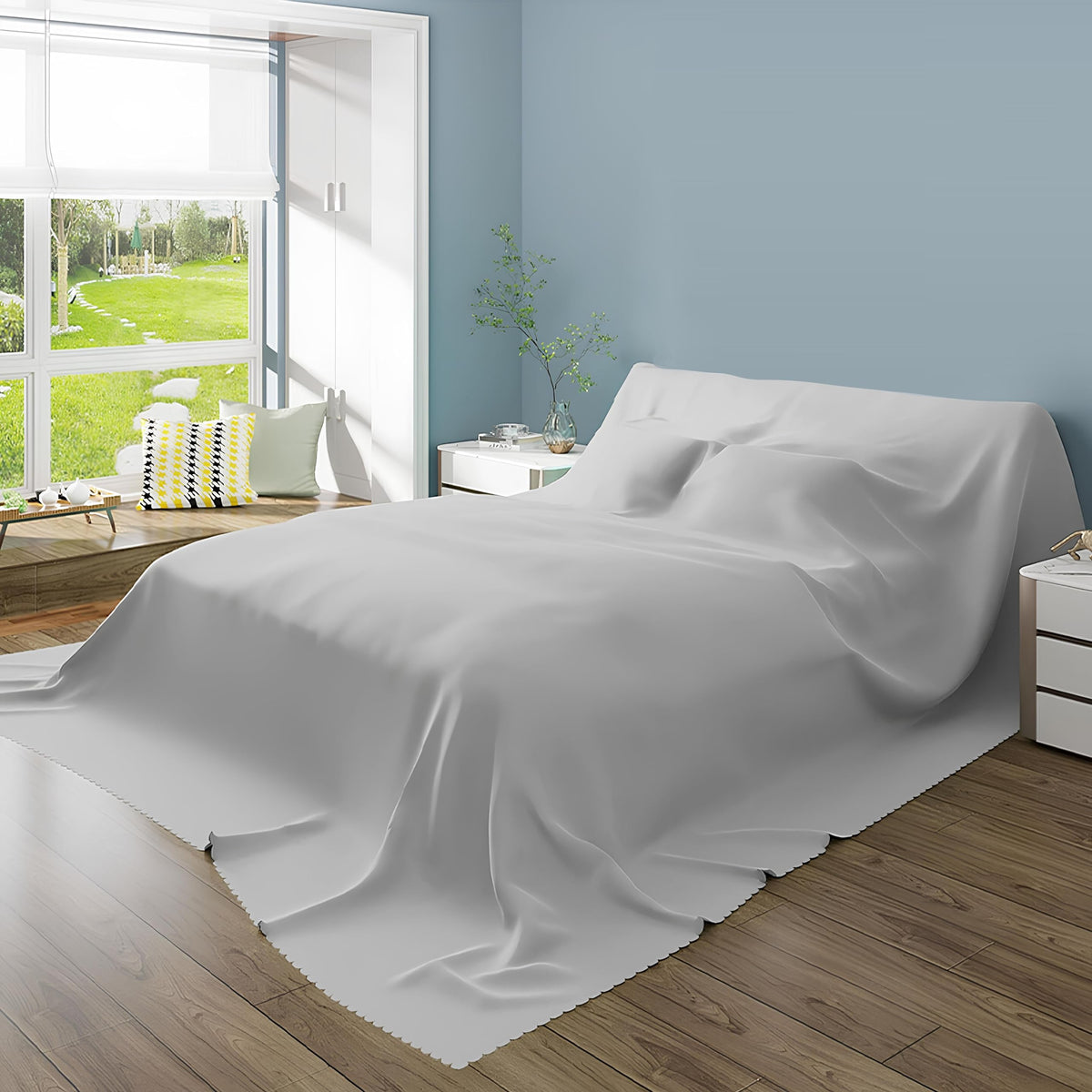 SIELUNO Furniture Dust Cover for Bed Flat Sheets King Size, Mattress Protector Cover Flat Bed Sheets, Breathable Furniture Protector Cover for Bed, Washable-White-300x240cm(118x94in)