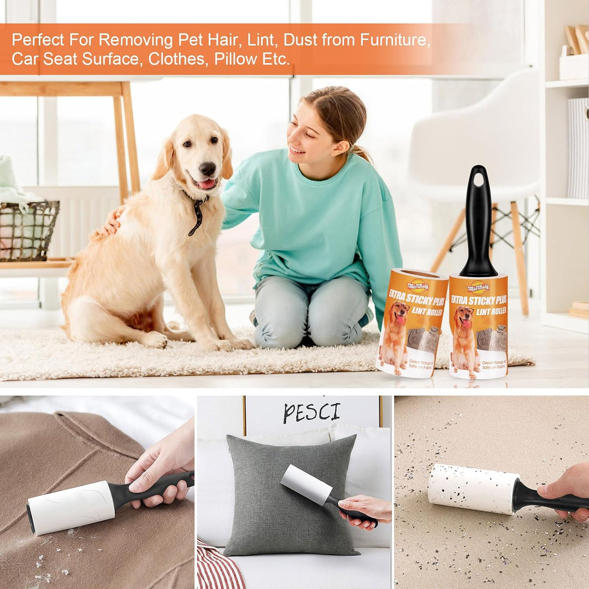 WulaWindy Extra Sticky Lint Rollers for Pet Hair, 240 Sheets, 4-Pack