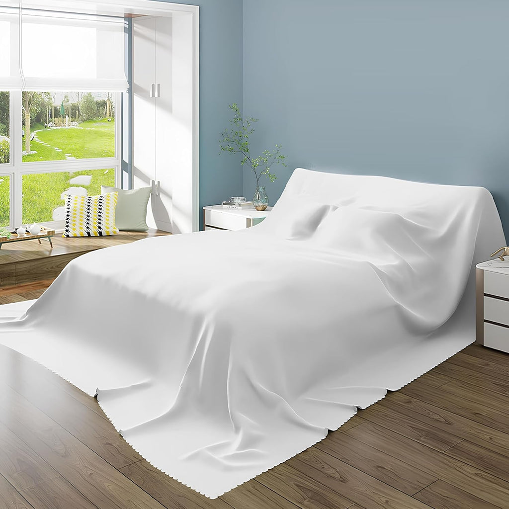 SIELUNO Furniture Dust Cover for Bed Flat Sheets King Size, Mattress Protector Cover Flat Bed Sheets, Breathable Furniture Protector Cover for Bed, Washable-White-300x240cm(118x94in)