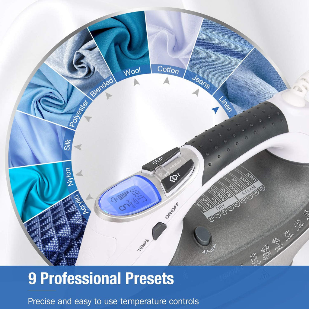 BEAUTURAL 1800 Watts Steam Iron with Digital LCD Screen, 3-Way Auto Shutoff