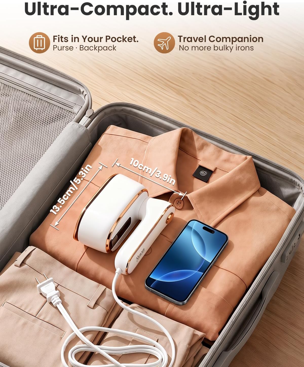 Steamer for Clothes, Handheld Portable Iron Steamer, 2-in-1 Dry & Steam, 180° Rotatable Handle, 20s Fast Heat-Up, 970W Travel Steamer for Home & Travel, 120V Only