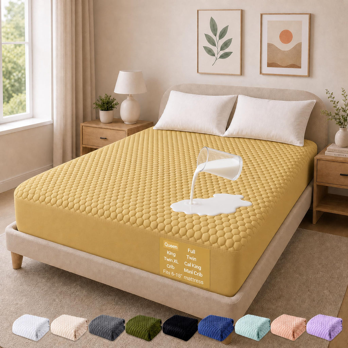 OhGeni Waterproof Mattress Protector,King Size Soft Bamboo Viscose Top Layer Pad,3D-Air Fabric Cooling Breathable Fitted Sheets,Washable Bed Cover,Deep Pocket Noiseless Over 99 Count Hex Bumps