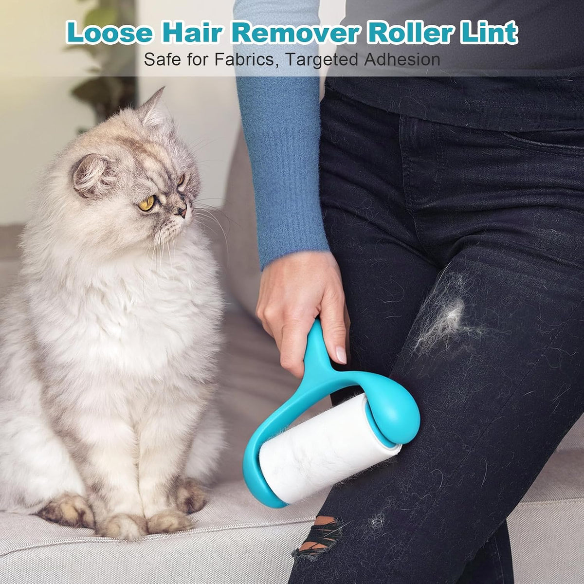 Super Sticky Pet Hair Remover Roll 350 Sheets Set with Upgraded Handle, 7 Rolls, Portable Hair Remover for Clothes, Furniture, Carpets, Dog and Cat Hair