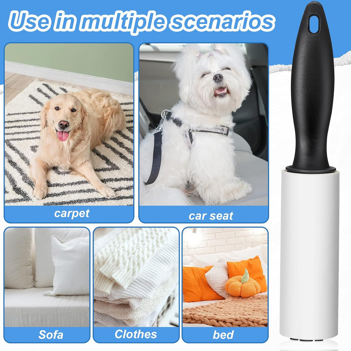 Zhehao 40 Pack Mini Lint Rollers 1200 Sheets Travel Size Lint Removers Portable Roller for Clothes Pet Hair Furniture Couch Carpet Car Seats(6 x 1.02 Inches,Black)