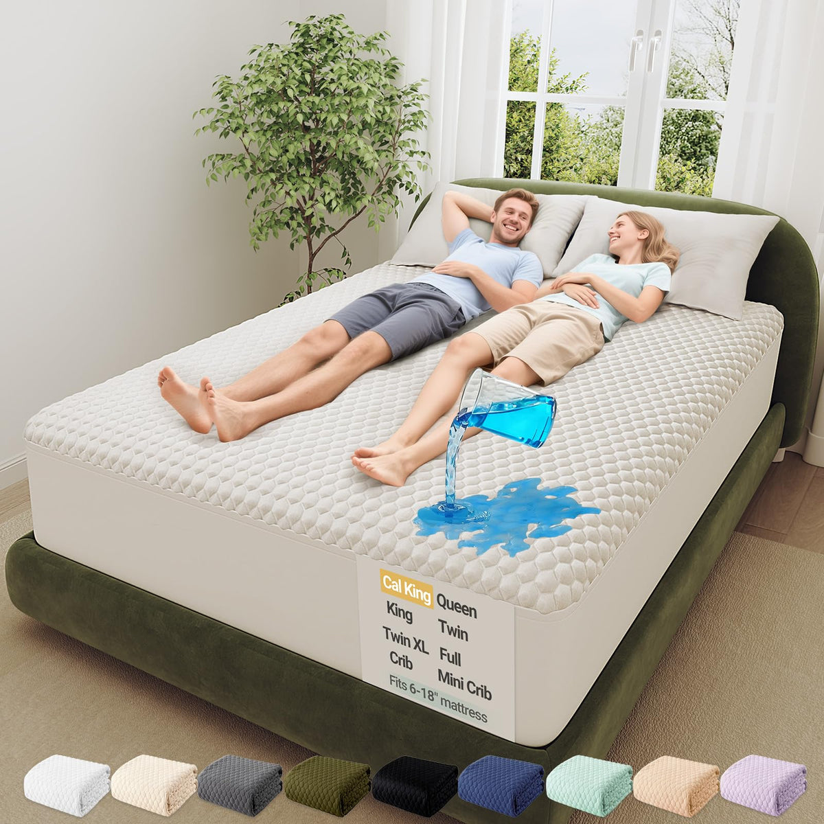 OhGeni Waterproof Mattress Protector,King Size Soft Bamboo Viscose Top Layer Pad,3D-Air Fabric Cooling Breathable Fitted Sheets,Washable Bed Cover,Deep Pocket Noiseless Over 99 Count Hex Bumps