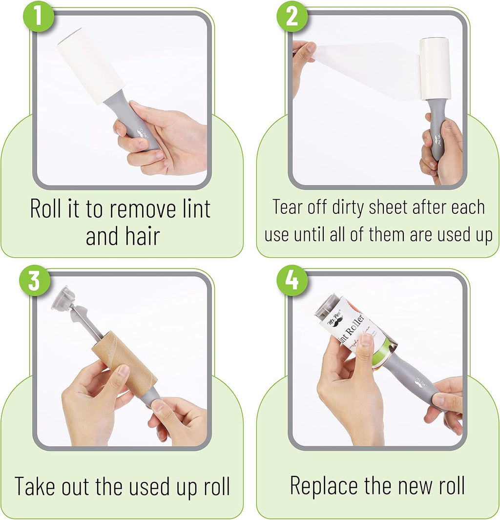 Mr. Pen- Lint Rollers, 1 Handle with 3 Refills, 270 Sheets