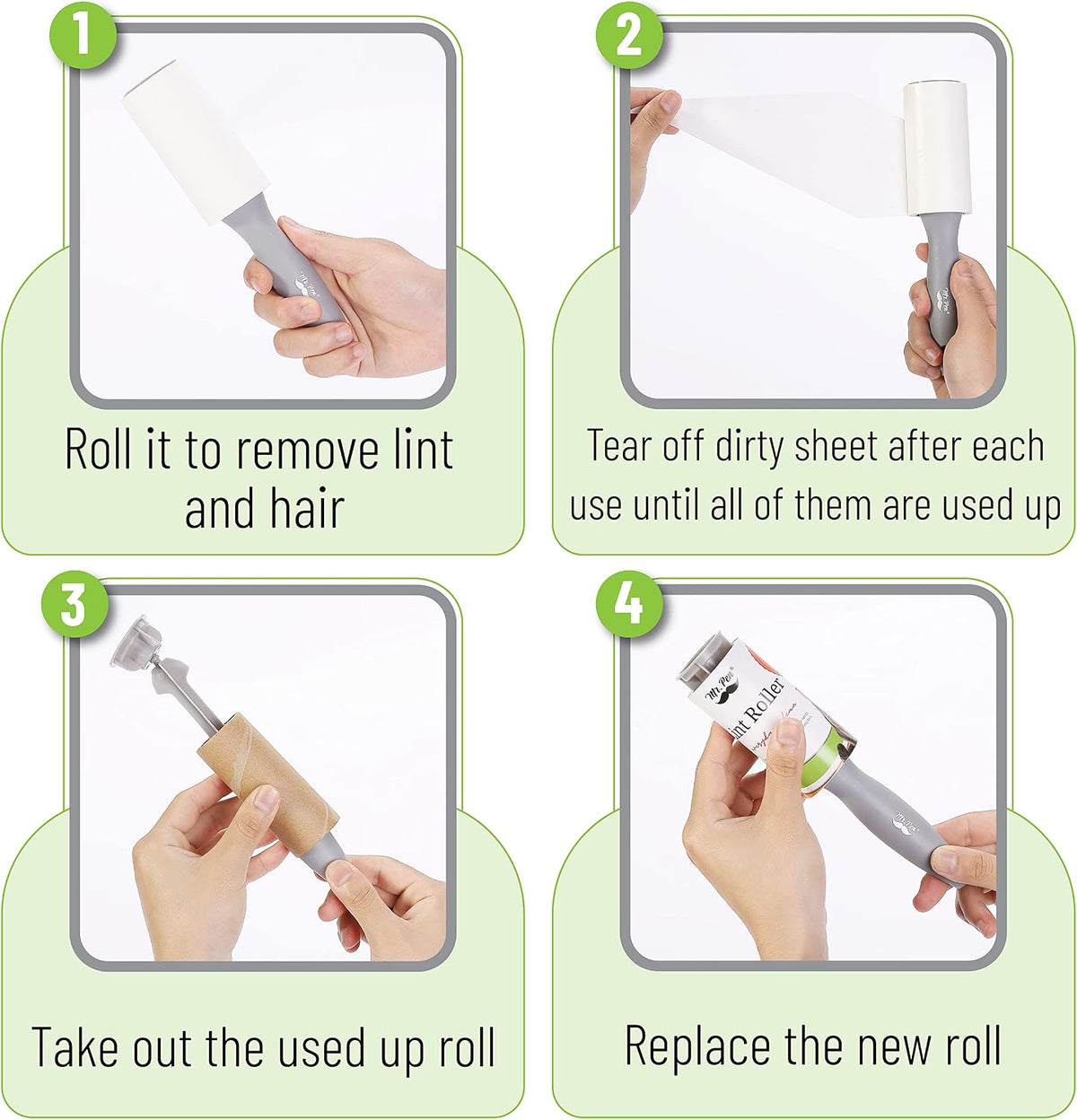 Mr. Pen- Lint Rollers, 1 Handle with 3 Refills, 270 Sheets