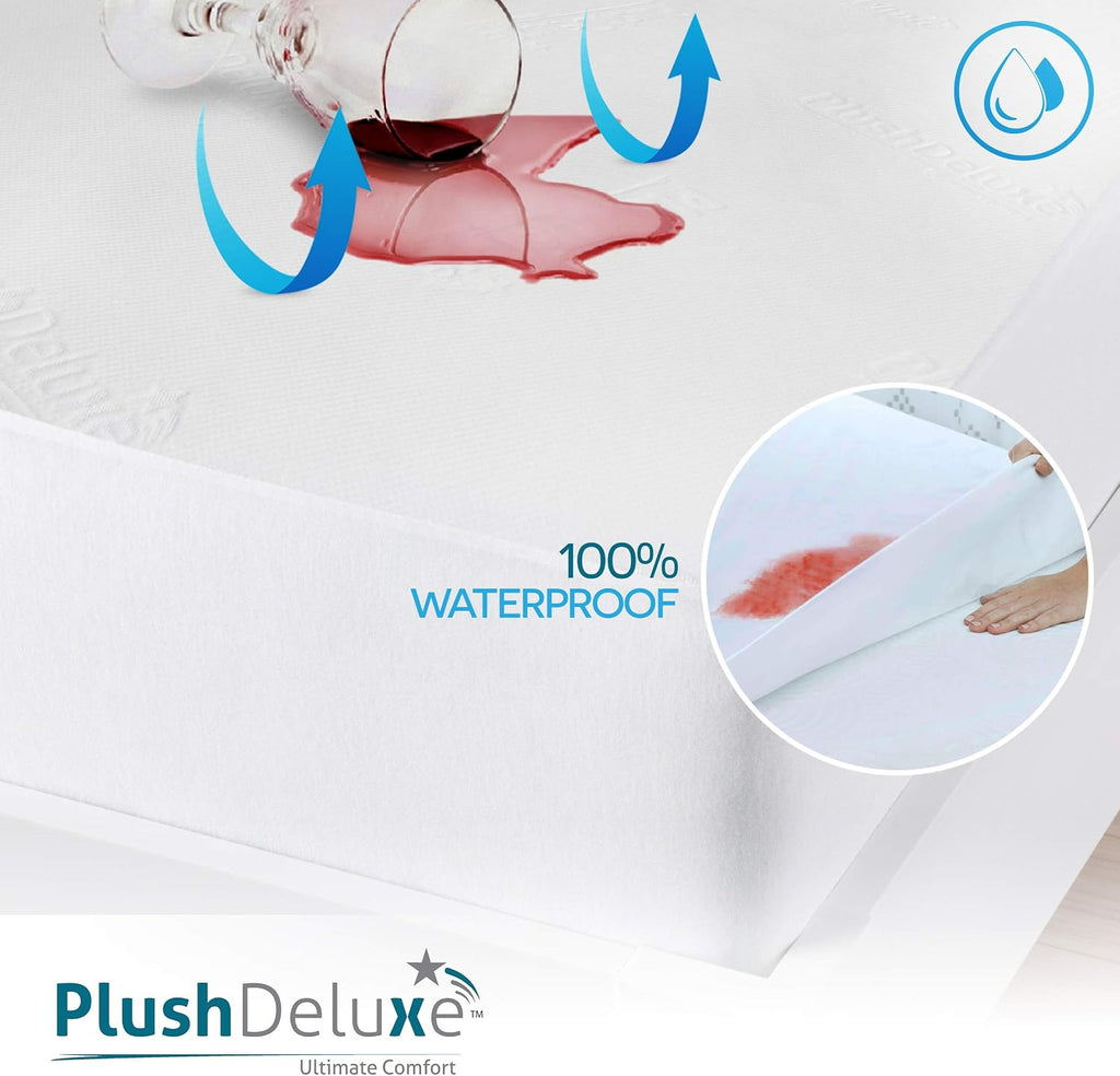 PlushDeluxe Bamboo Waterproof Mattress Protector, King Size, Ultra Soft