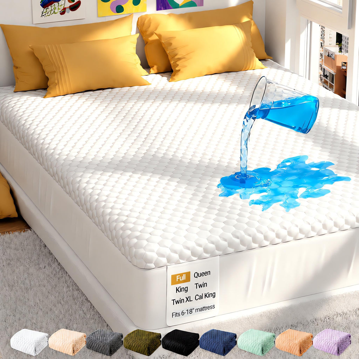 OhGeni Waterproof Mattress Protector,King Size Soft Bamboo Viscose Top Layer Pad,3D-Air Fabric Cooling Breathable Fitted Sheets,Washable Bed Cover,Deep Pocket Noiseless Over 99 Count Hex Bumps