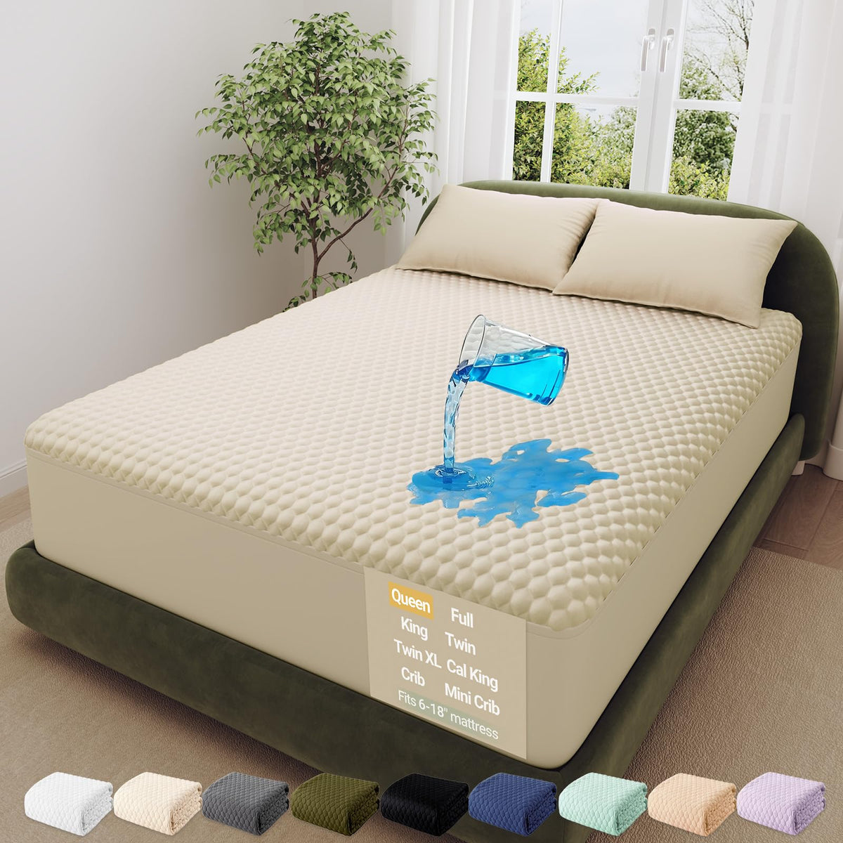 OhGeni Waterproof Mattress Protector,King Size Soft Bamboo Viscose Top Layer Pad,3D-Air Fabric Cooling Breathable Fitted Sheets,Washable Bed Cover,Deep Pocket Noiseless Over 99 Count Hex Bumps
