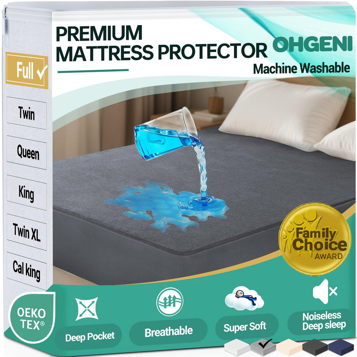 OhGeni Waterproof Mattress Protector, Queen Size Mattress Pad Fitted with Deep Pocket 6"-18", Breathable Noiseless & Soft, Washable Dirt-Proof Mattress Cover for Home, Bedroom, White,Daybed Cover