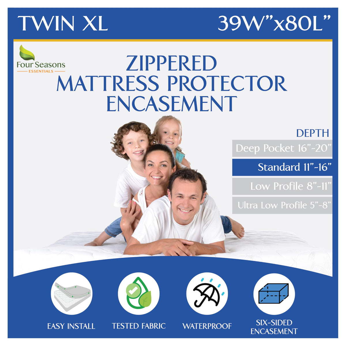 RV Short Queen Mattress Protector (60" Wx75 L) Waterproof Zippered Encasement Hypoallergenic Premium Bed Cover Protects Against Bedbugs Dust Allergies