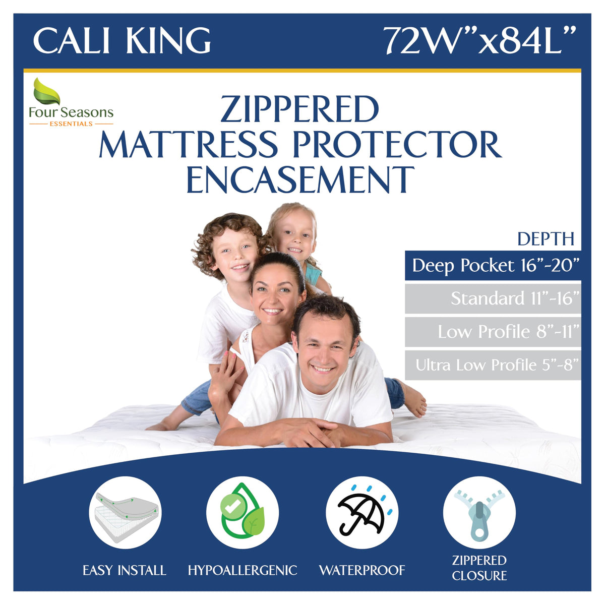 Queen Mattress Protector Bedbug Waterproof Zippered Cover - Deep Pocket Fits up to 20" Depth - Hypoallergenic Premium Quality Encasement Protects Against Dust