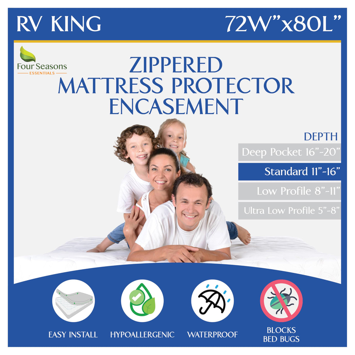 RV Short Queen Mattress Protector (60" Wx75 L) Waterproof Zippered Encasement Hypoallergenic Premium Bed Cover Protects Against Bedbugs Dust Allergies