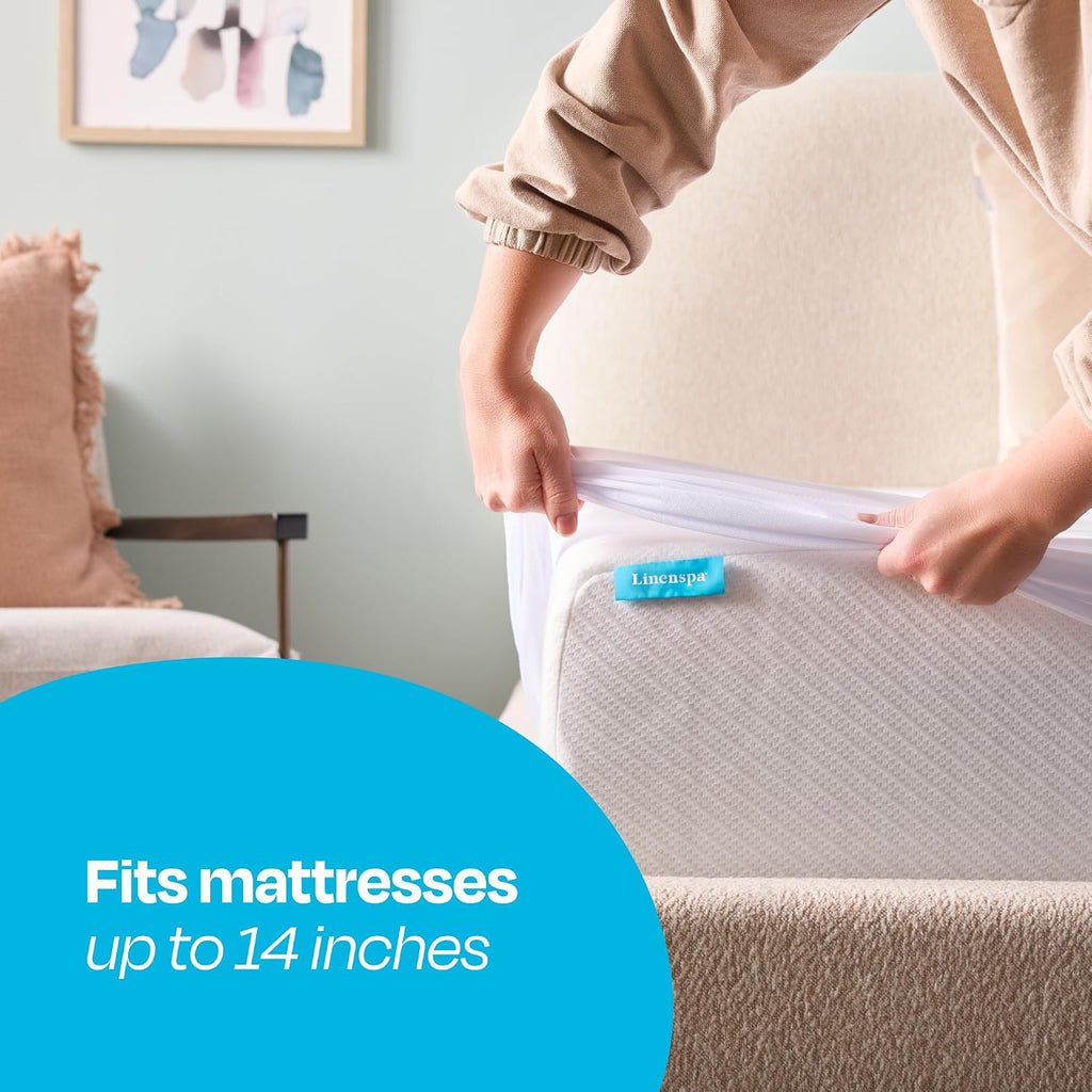 Linenspa Waterproof Mattress Protector, Twin XL Size – Fitted Sheet Style, Breathable, Machine Washable & Dryer Safe, White