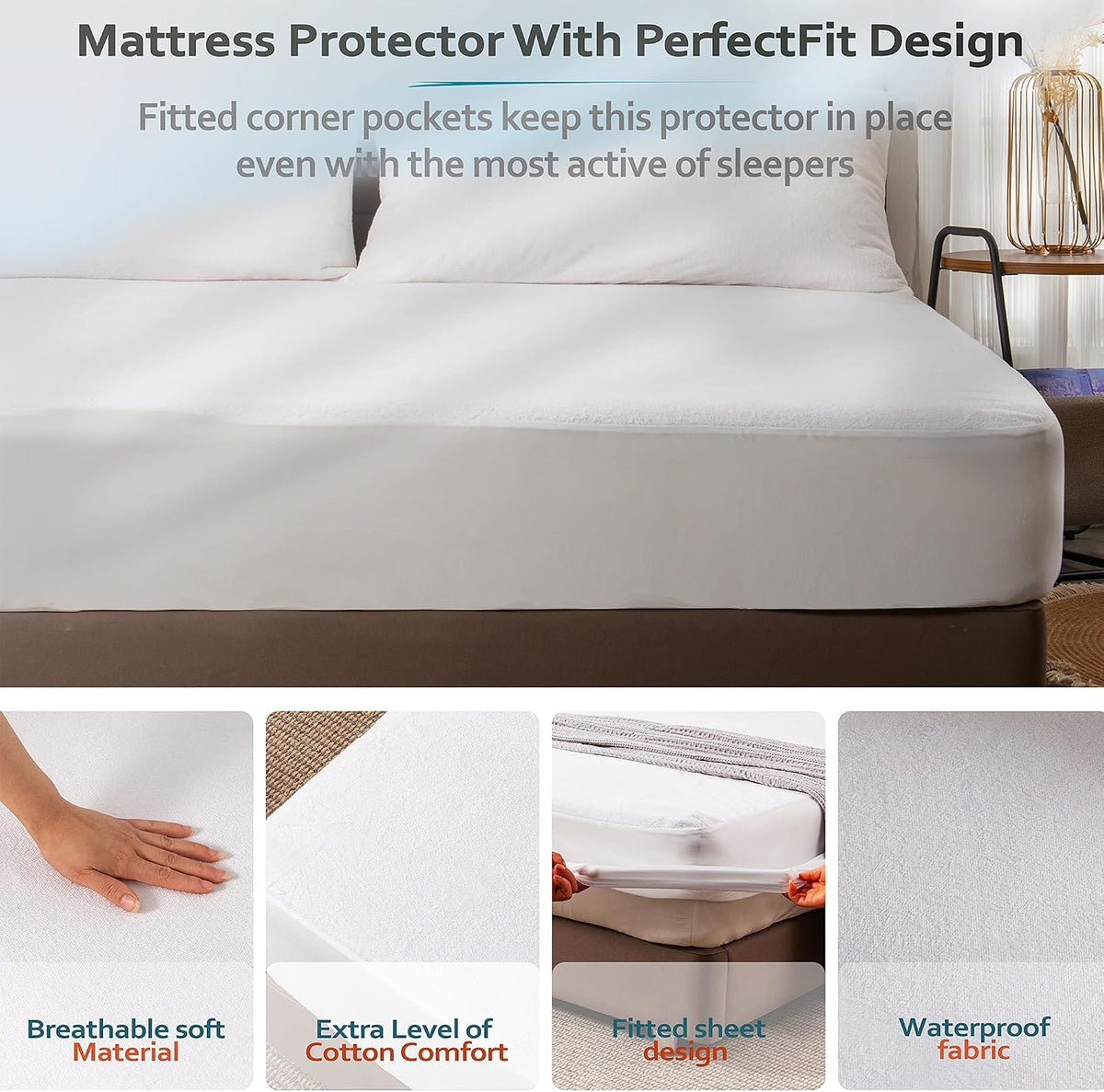 PlushDeluxe Waterproof Queen Mattress Protector, Terry Cotton