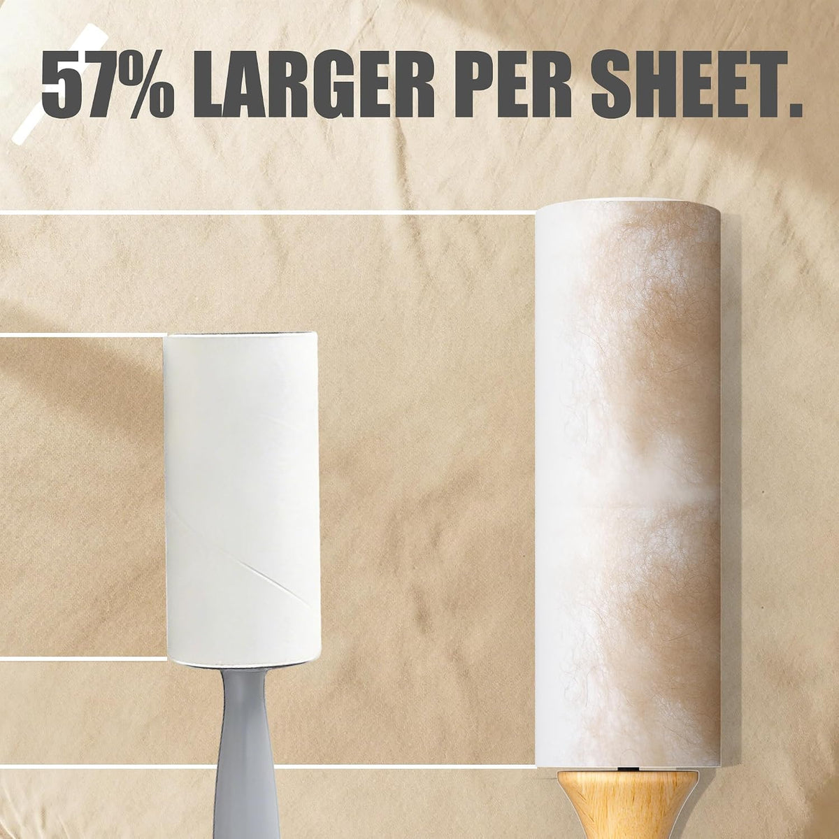 Flat Tear Lint Roller with Wooden Handle- 6.3 Inch Refills, 4 Rolls x 90 Sheets with Adjustable Tool | Pet Hair Remover for Furniture, Clothing | Ergonomic Grip, Straight-Tear Design