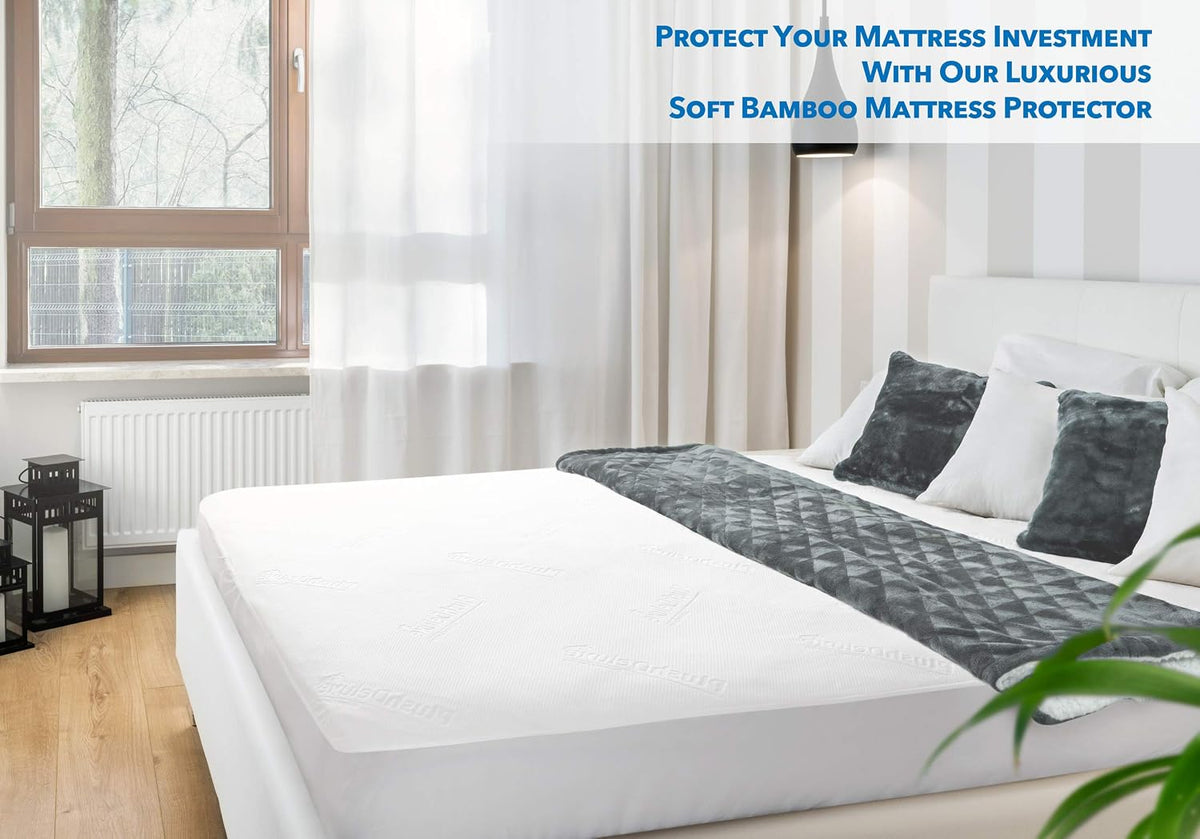 PlushDeluxe Bamboo Waterproof Mattress Protector, King Size, Ultra Soft