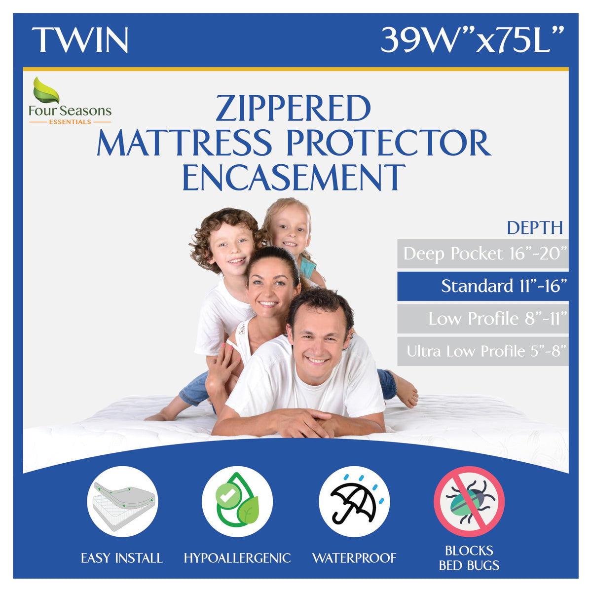 RV Short Queen Mattress Protector (60" Wx75 L) Waterproof Zippered Encasement Hypoallergenic Premium Bed Cover Protects Against Bedbugs Dust Allergies