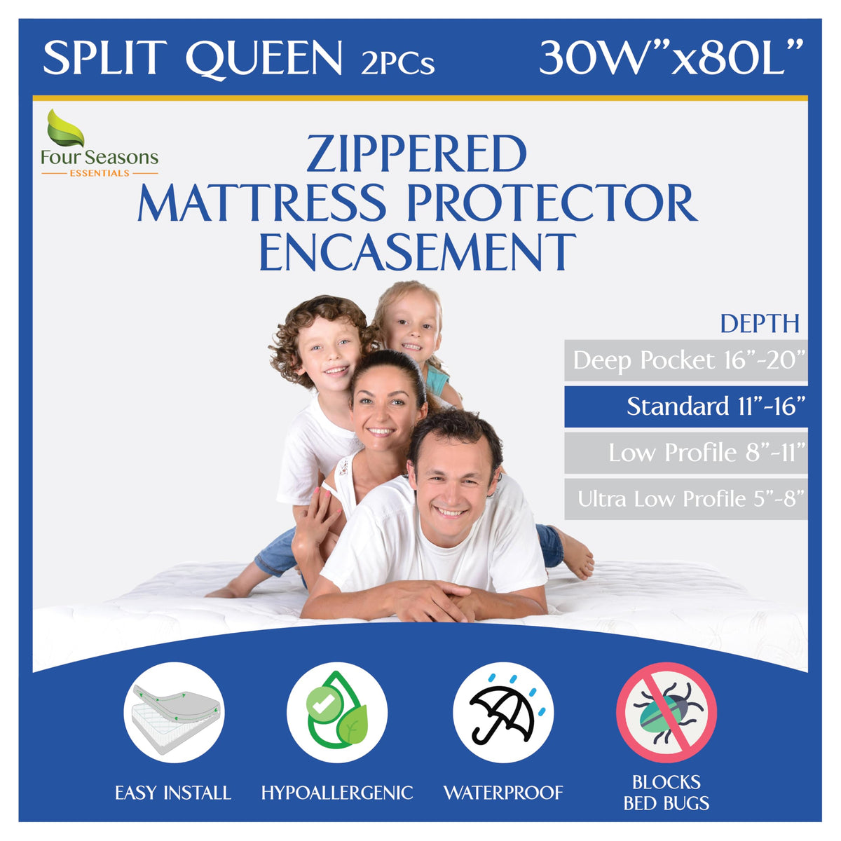 RV Short Queen Mattress Protector (60" Wx75 L) Waterproof Zippered Encasement Hypoallergenic Premium Bed Cover Protects Against Bedbugs Dust Allergies
