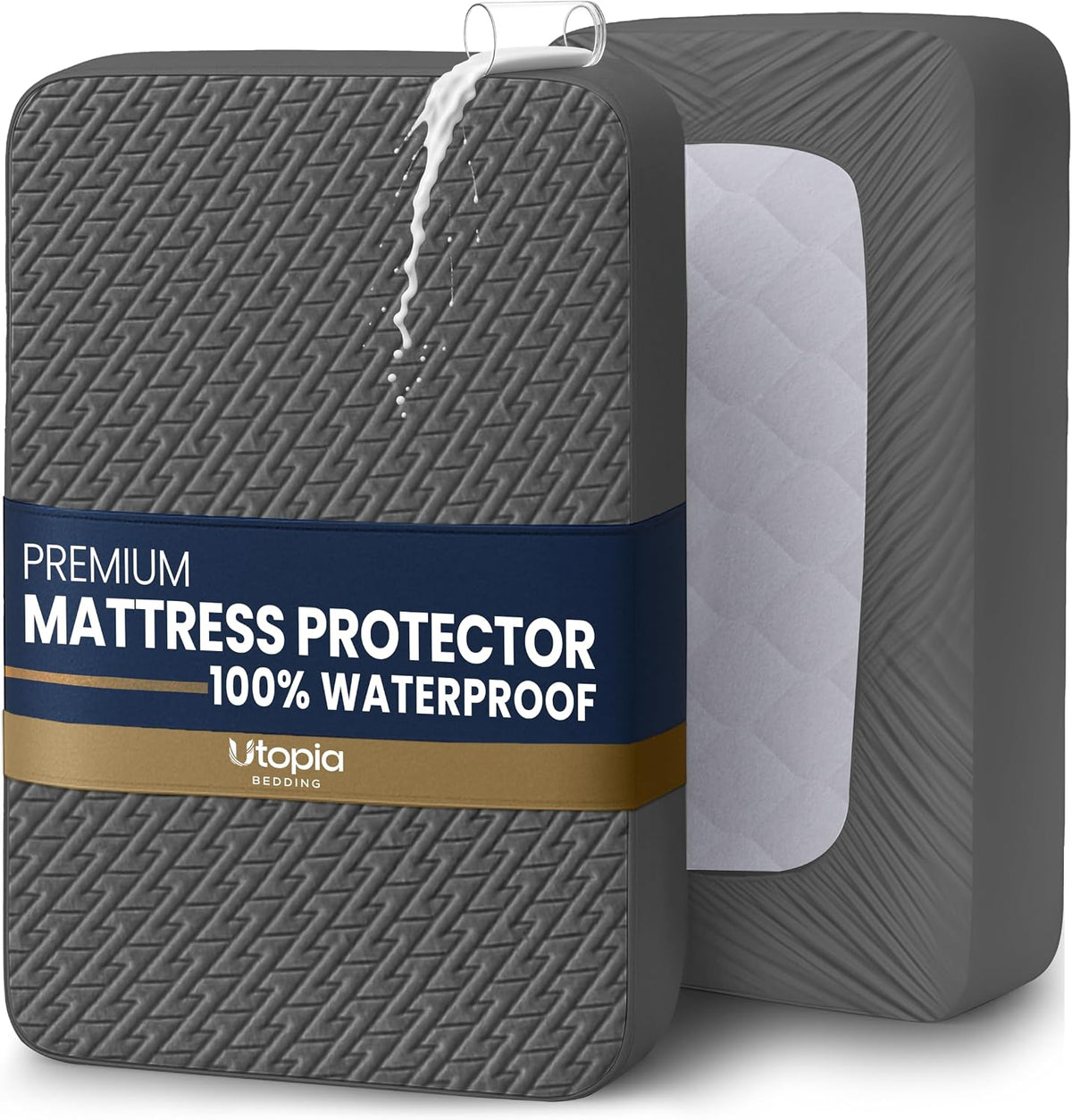 Premium Waterproof Mattress Protector Queen Size, Gray, 17" Deep Pocket