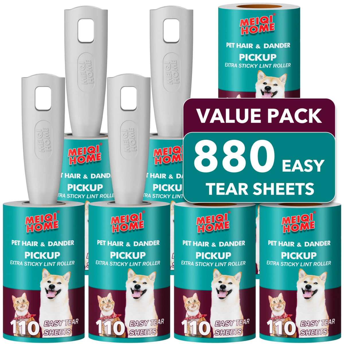Lint Rollers for Pet Hair Extra Sticky, 555 Sheets Mega Value Set Lint Roller with 5 Upgraded Handles, 5 Rollers Portable Pet Lint Remover for Clothes, Furniture, Carpet, Dog & Cat Hair Removal