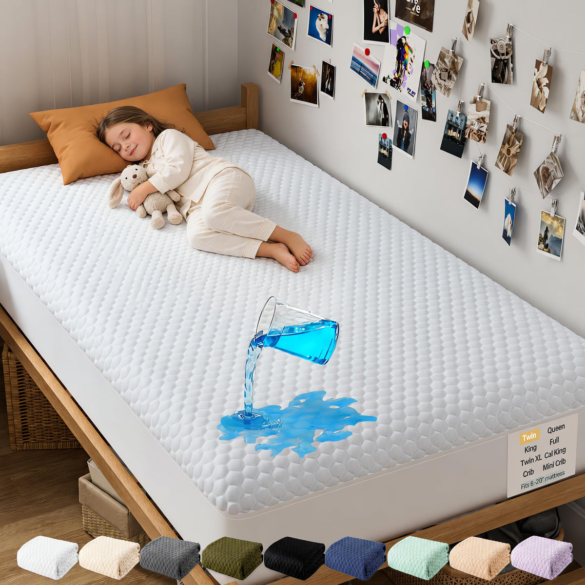 OhGeni Waterproof Mattress Protector,King Size Soft Bamboo Viscose Top Layer Pad,3D-Air Fabric Cooling Breathable Fitted Sheets,Washable Bed Cover,Deep Pocket Noiseless Over 99 Count Hex Bumps