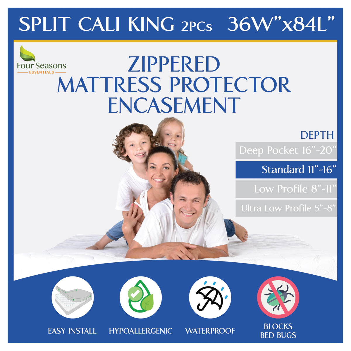 RV Short Queen Mattress Protector (60" Wx75 L) Waterproof Zippered Encasement Hypoallergenic Premium Bed Cover Protects Against Bedbugs Dust Allergies