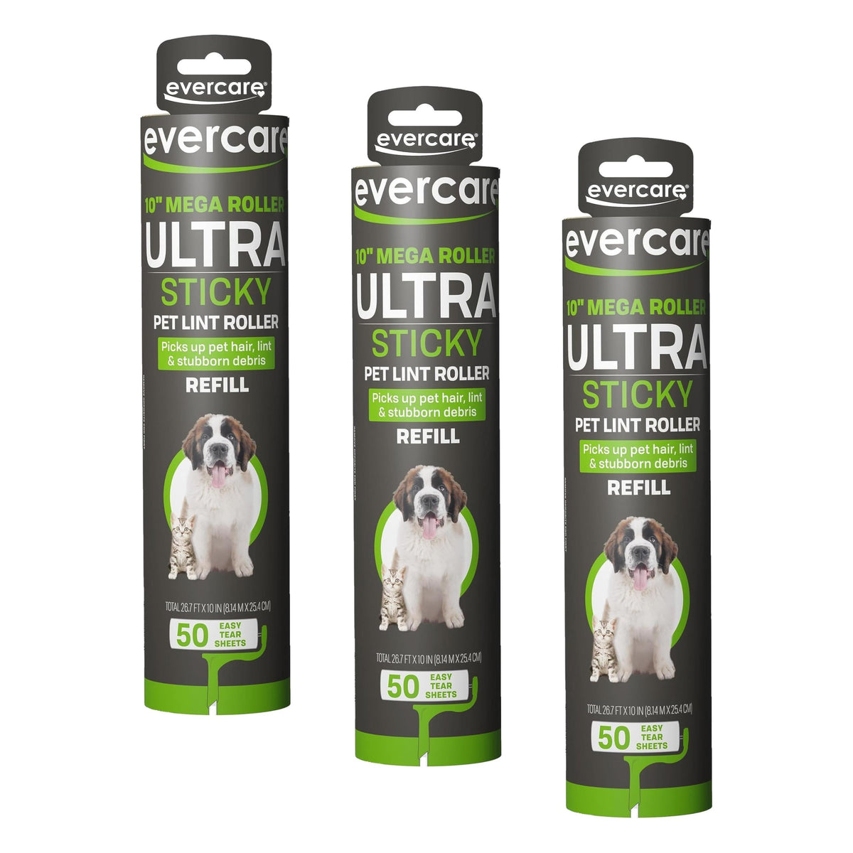 Evercare 10-Inch Mega All-Purpose Pet Hair Lint Roller Refill, 50 Sheets – Sticky Roller for Pet Hair, Cat & Dog Hair Remover, Lint Remover, Pet Hair Remover for Furniture, Clothing & Cars