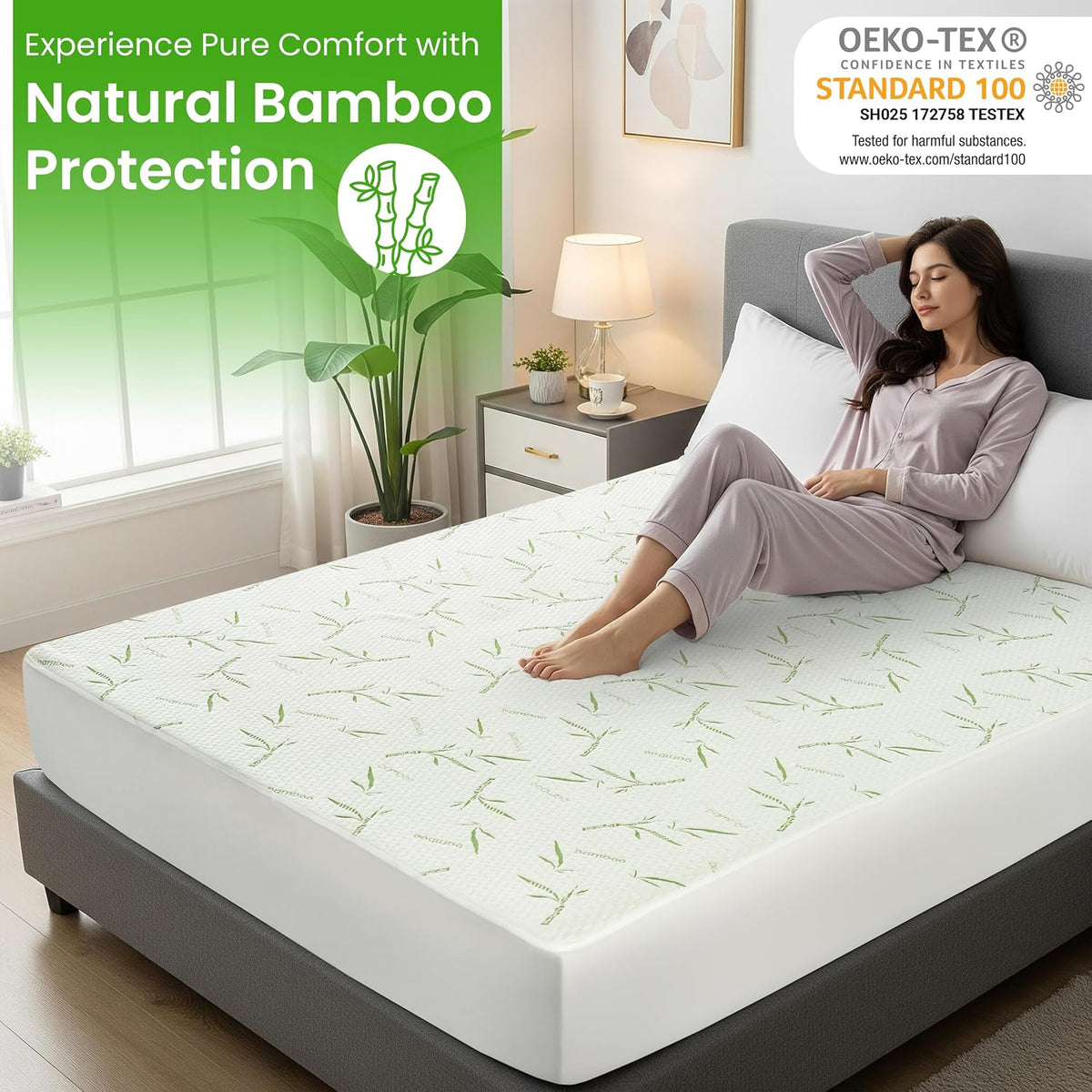 Hannah Linen Queen Mattress Protector, Cooling Rayon dervied from Bamboo Viscose, 100% Waterproof - Fitted Sheet Style, Deep Pocket