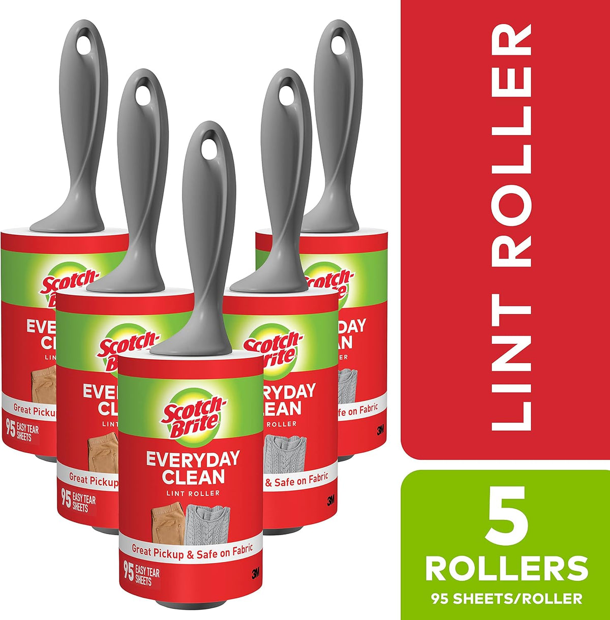 Scotch-Brite Lint Roller Value Pack, Works Great On Pet Hair, 5 Rollers, 95 Sheets Per Roller, 475 Sheets Total